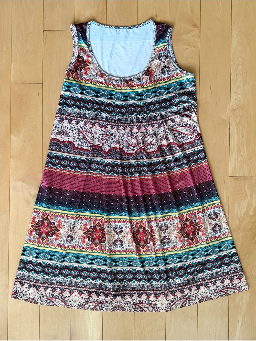 Boho Tribal Paisley Sleeveless A-Line Dress XL Multicolor Summer